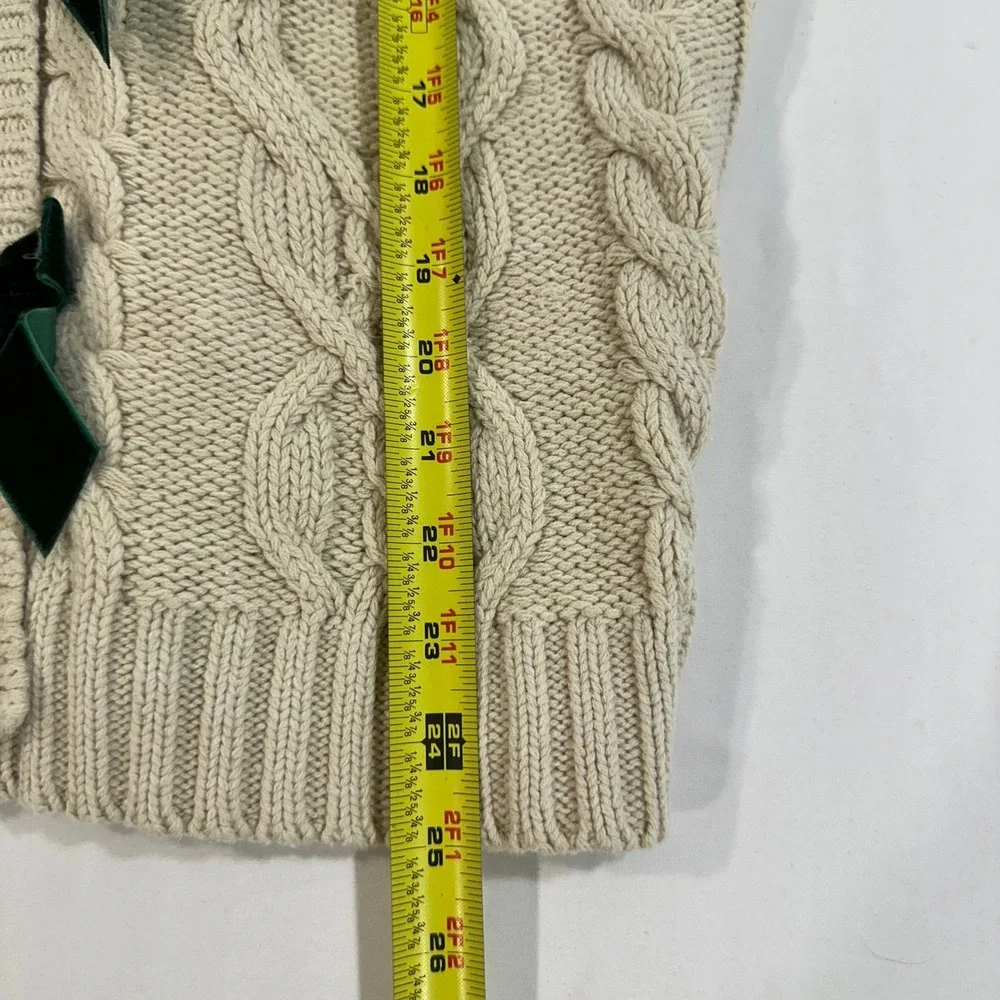 Shop The Mint Sweater Womens Large Cream Cable Knit Chunky Green Velvet Bows L